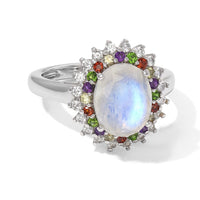 EverTrue Rainbow Moonstone and Multi Gemstone 3.30 ctw Ring in Platinum Bond (Size 10)