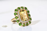 D'Joy Radiant Cut Yellow Labradorite, Multi Gemstone Ring in 18K Vermeil YG Over Sterling Silver (Size 10.0) 9.70 ctw