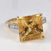 D'Joy Princess Cut Yellow Labradorite, Lab Grown Diamond (G-H, SI) Ring in 18K Vermeil YG Over Sterling Silver 7.30 ctw