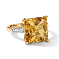 D'Joy Princess Cut Yellow Labradorite, Lab Grown Diamond (G-H, SI) Ring in 18K Vermeil YG Over Sterling Silver 7.30 ctw