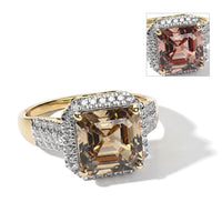 Certified & Appraised Luxoro Asscher Cut AAA Turkizite and Diamond I2 6.10 ctw Ring in 10K Yellow Gold