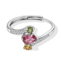Multi Tourmaline and Simulated Diamond 3.10 ctw Ring in Silvertone (Adjustable)