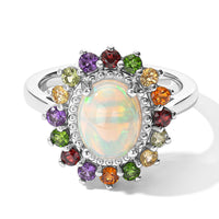EverTrue Ethiopian Welo Opal and Multi Gemstone 2.00 ctw Ring in Platinum Bond (Size 10.0)