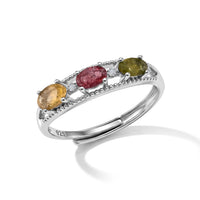 Multi Tourmaline and Simulated Diamond 3.04 ctw Ring in Silvertone (Adjustable)