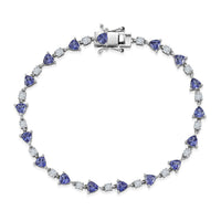D'Joy Tanzanite and Moissanite 5.30 ctw Majestic Teardrop Bracelet in Rhodium Over Sterling Silver (7.25 In)