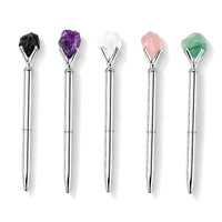 La Marey Silver Set of 5 Gemstone Pens (Amethyst, Rose Quartz, Green Flourite, Clear Quartz and Black Obsidian)