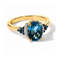 D''Joy London Blue Topaz, Blue and White Diamond 2.40 ctw Ring in 18K Vermeil Yellow Gold and Rhodium Over Sterling Silver (Size 10.0)