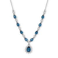 D''Joy Premium London Blue Topaz and Moissanite 5.90 ctw Necklace in Rhodium Over Sterling Silver 18 Inches