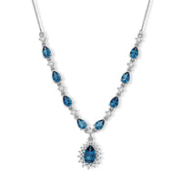 D''Joy Premium London Blue Topaz and Moissanite 5.90 ctw Necklace in Rhodium Over Sterling Silver 18 Inches