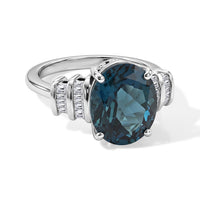 D''Joy London Blue Topaz and Diamond 6.00 ctw Ring in Rhodium Over Sterling Silver (Size 10.0)