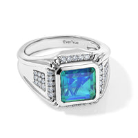 EverTrue Peacock Quartz, White Zircon Men''s Ring in Platinum Bond (Size 10.0) 6.30 ctw