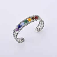 Multi Gemstone Bangle Bracelet in Silvertone (6.5-7 In) 25.00 ctw