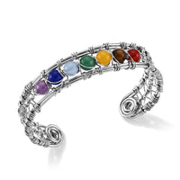 Multi Gemstone Bangle Bracelet in Silvertone (6.5-7 In) 25.00 ctw