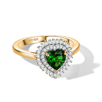 D'Joy Chrome Diopside, Moissanite Royal Heart Ring in 18K Vermeil YG Over Sterling Silver (Size 10.0) 1.10 ctw