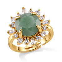 Green Aventurine, Simulated Diamond Ring in Goldtone (Adjustable) 12.00 ctw