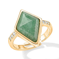 Green Aventurine, Simulated Diamond Ring in Goldtone (Adjustable) 5.20 ctw