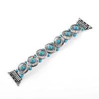 Turquoise Resin in Circular Pattern Apple Connector Watch Strap in Stainless Steel, Silvertone (Compatible Sizes 42mm/44mm/45mm/46mm/49mm)