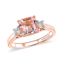 Premium Pink Morganite, Luxuriant Lab Grown Diamond (G-H, SI) (0.18 cts) Ring in 18K Vermeil RG Over Sterling Silver (Size 10.0) 1.65 ctw