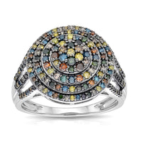 TLV D'Joy Multi Color Diamond (Natural & IR) Ring in Rhodium Over Sterling Silver (Size 10.0) 1.00 ctw