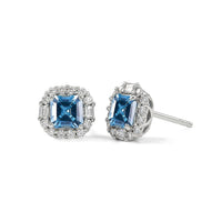 D'Joy Premium Cambodian Blue Zircon, Moissanite Earrings in Rhodium Over Sterling Silver 2.00 ctw