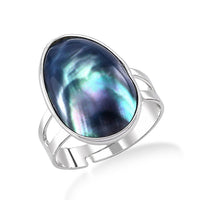 Peacock Color Shell Pearl Ring in Silvertone (Adjustable)