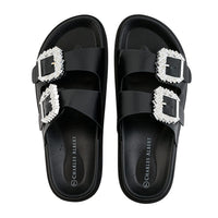 Kristal Black Double Strap Metal Buckle Sandal - 7