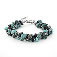 Turquoise and Hematite 175.00 ctw Beaded Bracelet in Silvertone (9.0-11.0In)