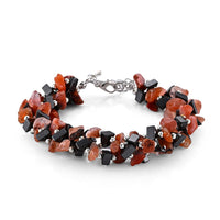 Red Agate and Hematite 175.00 ctw Beaded Bracelet in Silvertone (9.0-11.0In)