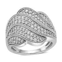D'Joy Diamond Timeless Reverberation Ring in Rhodium Over Sterling Silver (Size 10.0) 1.00 ctw