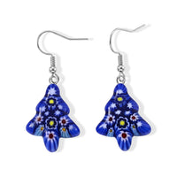Blue Murano Style Tree Earrings in Stainless Steel