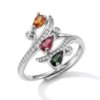 Multi-Tourmaline and Simulated Diamond Ring in Silvertone (Adjustable) 2.00 ctw