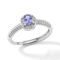 Tanzanite and Simulated Diamond Ring in Silvertone Adjustable 0.55 ctw