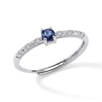 Blue Sapphire and Simulated Diamond Ring in Silvertone (Adjustable) 0.33 ctw
