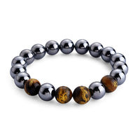 Yellow Tigers Eye and Terahertz Beaded Stretch Bracelet 150.00 ctw