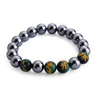 Enhanced Green Tigers Eye and Terahertz Beaded Stretch Bracelet 150.00 ctw