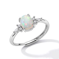 Opal, Simulated Diamond Ring in Silvertone (Adjustable) 3.00 ctw