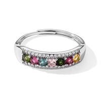 Multi-Tourmaline and Simulated Diamond Ring in Silvertone (Adjustable) 1.05 ctw
