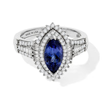 D'Joy Premium Tanzanite, Diamond (0.50 cts) Ring in Rhodium Over Sterling Silver (Size 7.0) 1.50 ctw