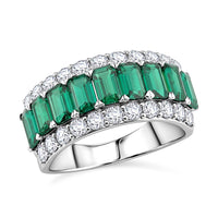 Lab Grown Emerald and Lab Grown Diamond SI1 3.10 ctw Ring in Sterling Silver (Size 10.0)