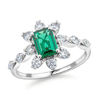 Lab Grown Emerald, Lab Grown Diamond (SI1) (0.58 cts) Ring in Sterling Silver (Size 10.0) 1.39 ctw