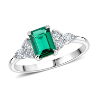 Lab Grown Emerald and Lab Grown Diamond  Ring Sterling Silver 1.15 ctw