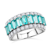 Lab Grown Paraiba Sapphire, Lab Grown Diamond (SI1) Ring in Sterling Silver (Size 8.0) 3.58 ctw