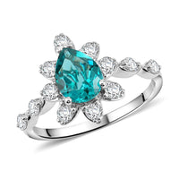 Lab Grown Paraiba Sapphire and Lab Grown Diamond SI1 1.48 ctw Ring in Sterling Silver (Size 10.0)