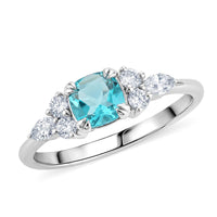 Lab Grown Paraiba Sapphire, Lab Grown Diamond (SI1) (0.35 cts) Ring in Sterling Silver (Size 10.0) 0.95 ctw
