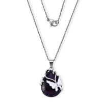 African Amethyst 28.50 ctw Butterfly Pendant Necklace (20 Inches) in Stainless Steel