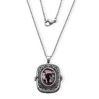 Rhodonite 28.00 ctw Pendant in Silvertone with Stainless Steel Necklace (20 Inches)