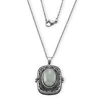 Green Aventurine 28.00 ctw Filigree Pendant in Silvertone with Stainless Steel Necklace (20 Inches)