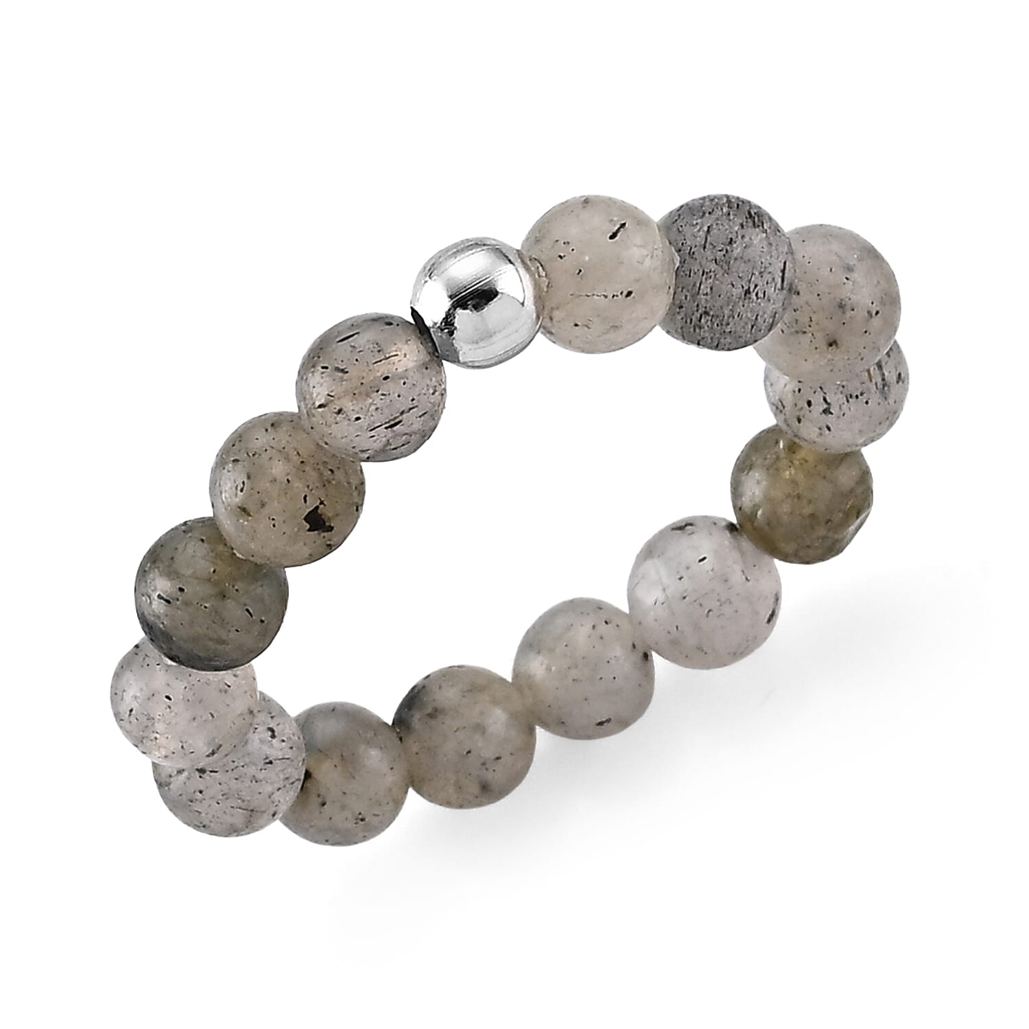 Labradorite 15.00 ctw Beaded Ring in Silvertone (Size 6.0)