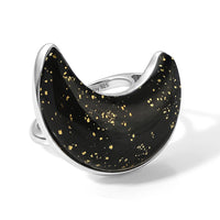 D''Joy Red Murano Style Moon Shape Ring in Rhodium Over Sterling Silver (Size 10.0)