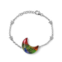 D'Joy Multi Murano Style and White Zircon Bracelet in Rhodium Over Sterling Silver (6.50 In) 0.20 ctw